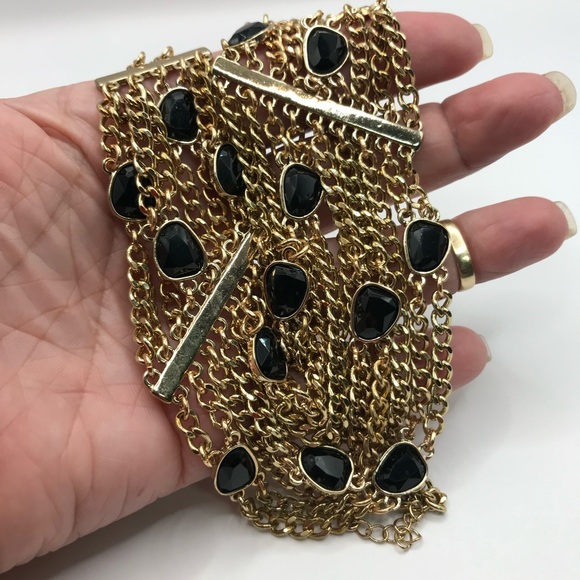 Gold-Tone and Black Cabochons Multi Layered Chain Necklace - Picture 8 of 8